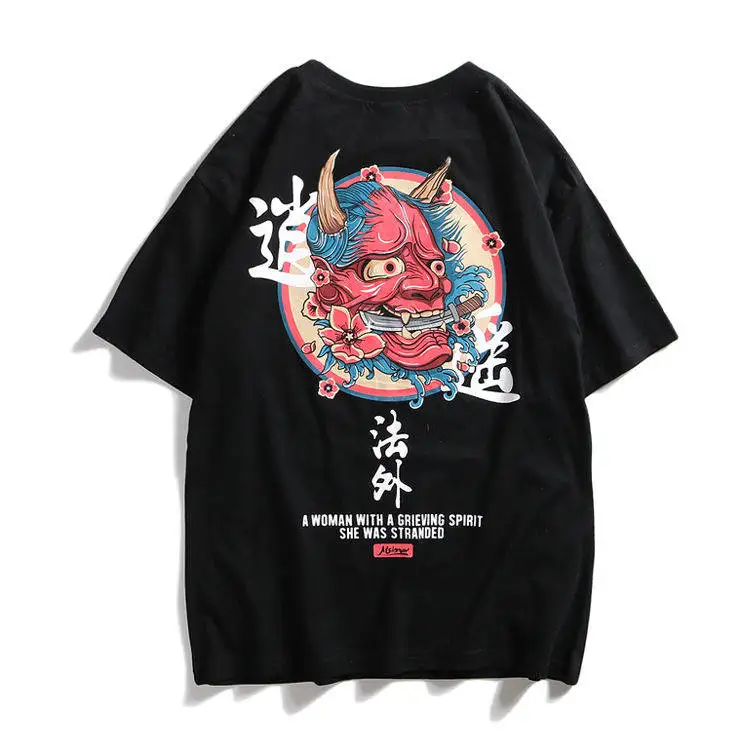 Японский стиль китайский сатана дьявол О образным вырезом брендовая одежда мужская футболка Топ Футболка забавные мужские футболки Повседневная Хип Хоп Футболка уличная