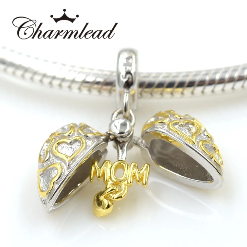 

Fits Pandora Bbracelet Authentic 925 Sterling Silver Beads Golden Mom Heart Charm Pendant and Necklace DIY Jewelry Making