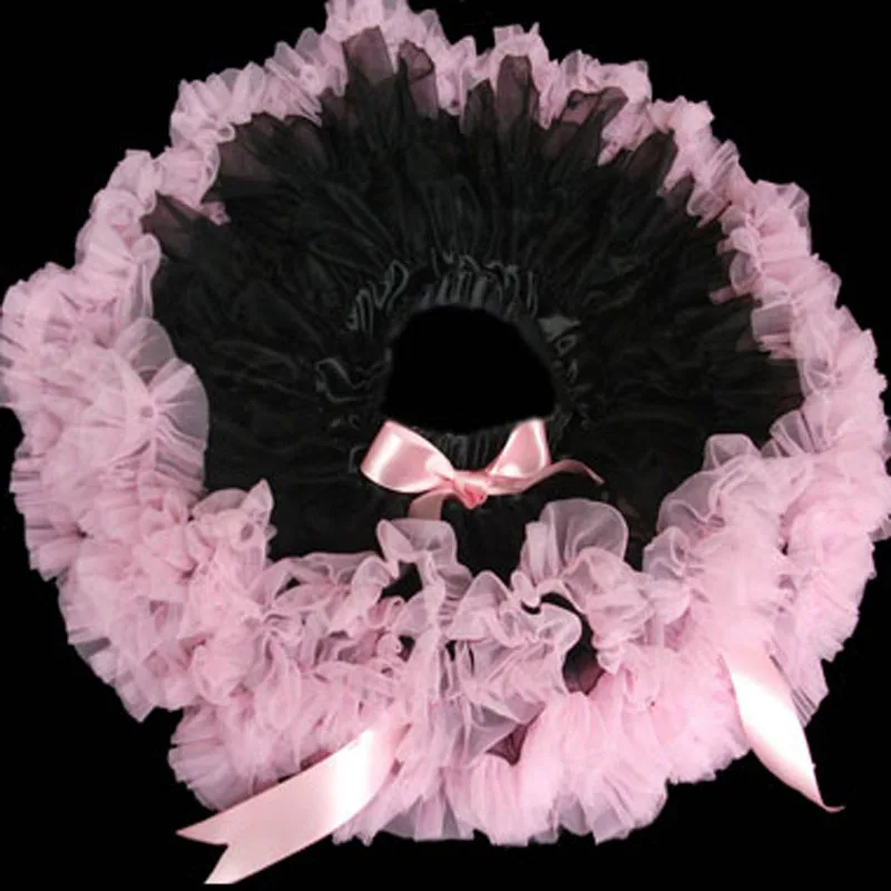 

Girls summer skirt layers soft chiffon girl part tutu skirt black and light pink matching mother daughter clothes