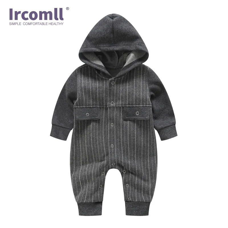 Ircomll новые модные детские комбинезоны для новорожденных мальчиков хлопковые полосатые с капюшоном закрытые пуговицы Детский комбинезон