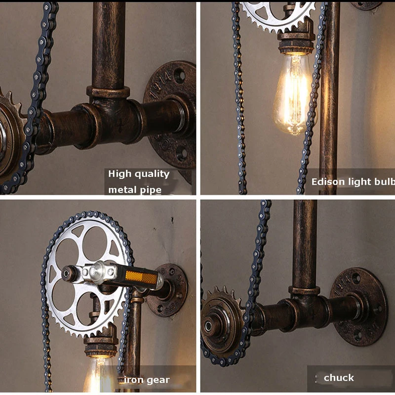 Лофт винтажная Шестерня цепь водопровод настенный светильник, ресторан паб спальня livng комната лестница вилла Паб Бар Кафе Настенный Светильник Бра