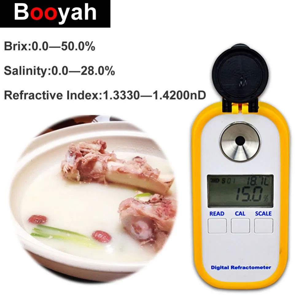 

Booyah Brix Salinity 2 in 1 Digital Refractometer Food Soup Saltiness Test Precision 0-50% Sweetness Meter 0-28% Salinity Test