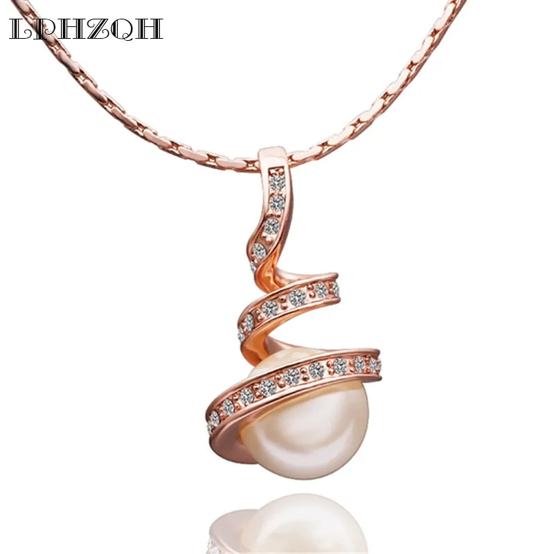 

LPHZQH fashion crystal screw water drop Imitation Pearl pendant necklace chain choker necklace women Collar accessory jewelery