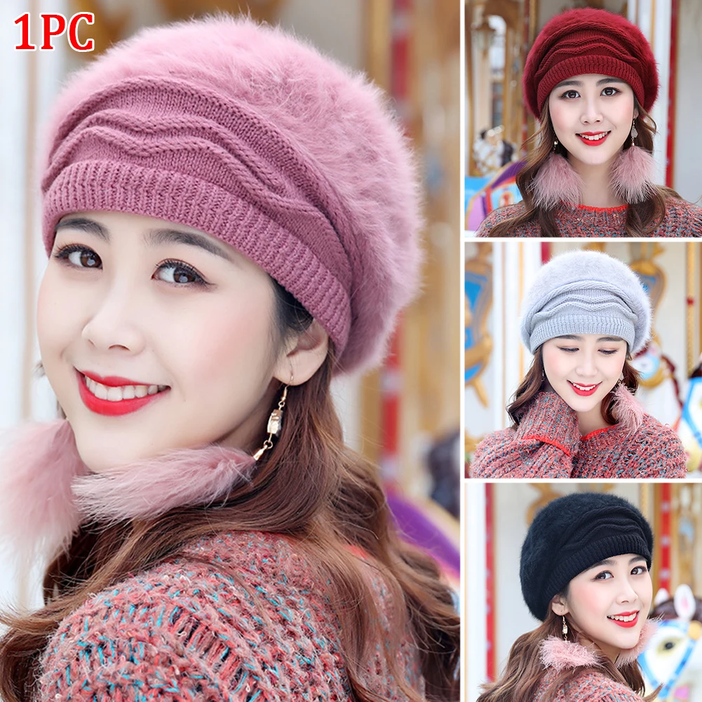 

Women Hat Outdoor Chic Beret Winter Beanie Cap Knitted Windproof Casual