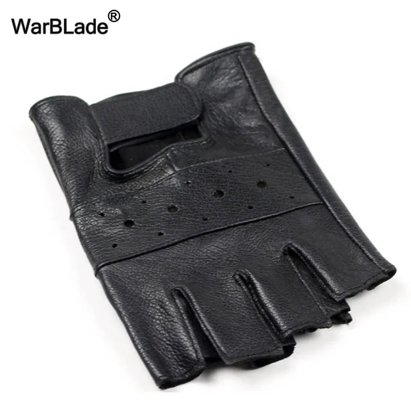 WarBLade Men Genuine Leather Gloves Sport Driving Slip-resistant Luvas Half Finger Sheep Leather Fingerless Gym Fitness Gloves - Image 5