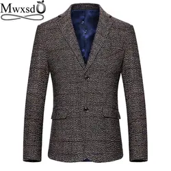 Mwxsd брендовая зимняя Для мужчин Повседневная Деловая Блейзер костюм куртка Для мужчин s plaid Slim fit Блейзер пиджак мужской высокого качества