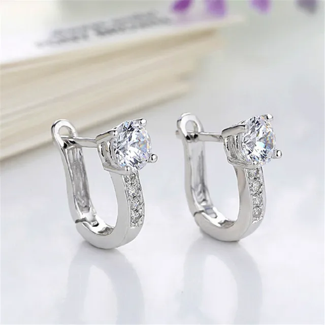 Hot Beautiful Silver Color Jewelry U Type Rhinestone Crystal Hot Beautiful Silver Color Jewelry U Type Rhinestone Crystal Earrings For Women Party Wedding