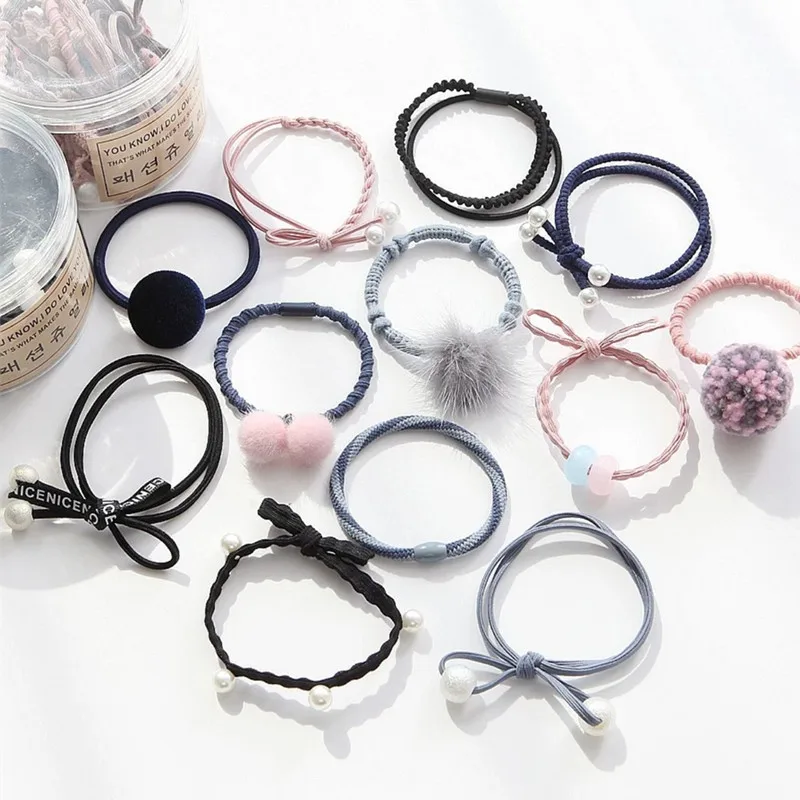 12 Pieces a Lot Elastics Hair Bands Women Pearl ball Hair Rubber Set Girls Hair Rope Ladies