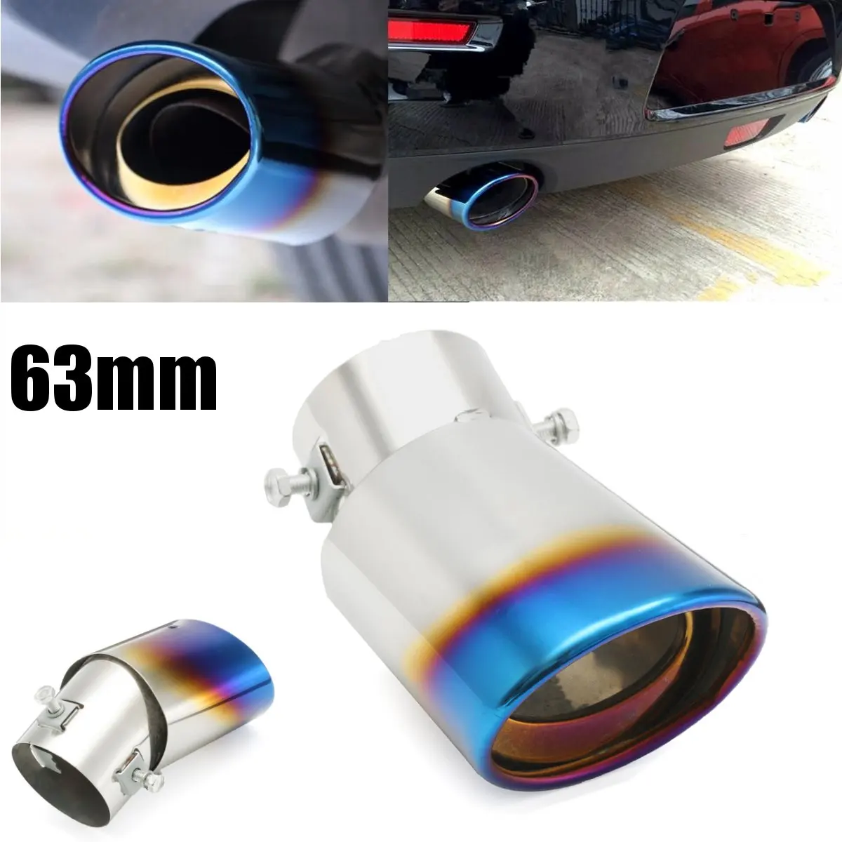 63mm 2.5 Inch Inlet Chrome Car Rear Round Exhaust Muffler Stainless