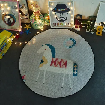 

Children Picnic Round Crawling Rug Toys Storage Organizer Play Bag Cartoon Animal Cotton Anti-slip Floor Play Game Mat