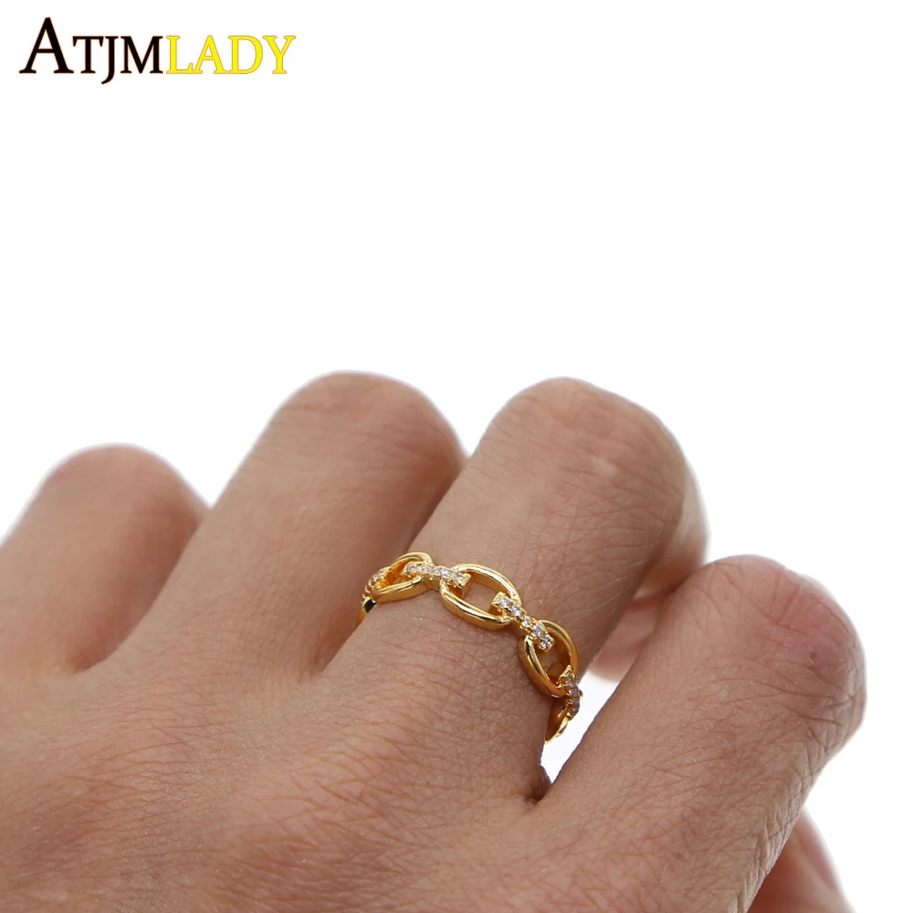 

2018 Brand New Women Fashion Jewelry Gold color fine mini Ring Pure Pave CZ Brand New Female Cute Wedding Chain Band Ring