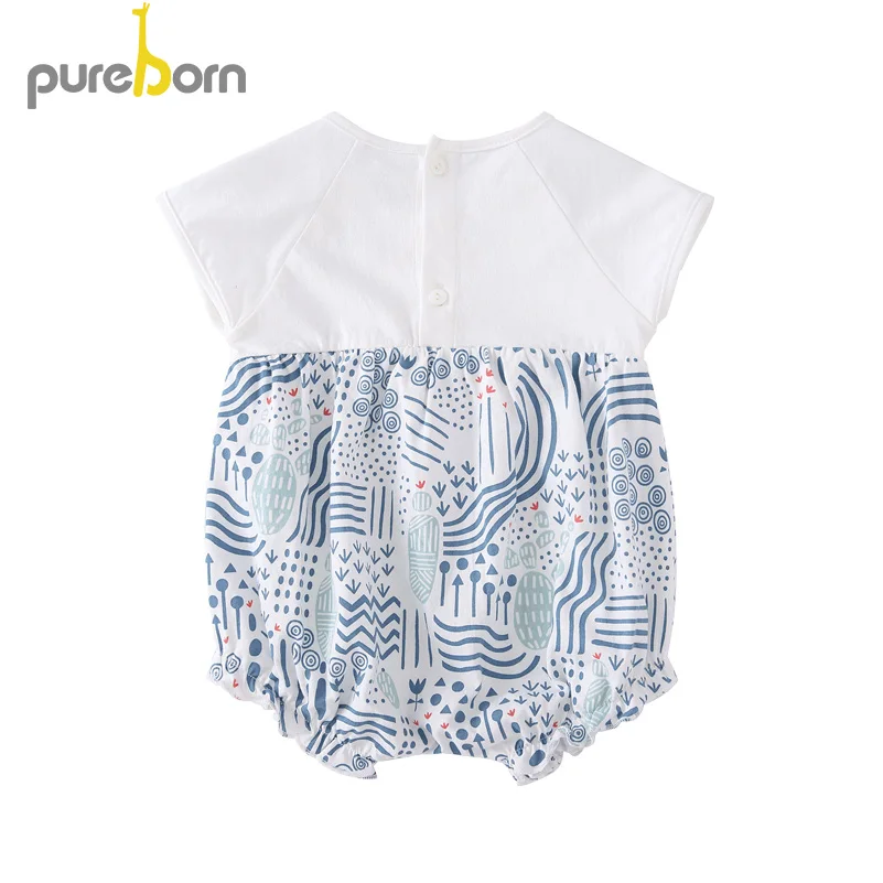 Pureborn Baby/боди с короткими рукавами; одежда для малышей с круглым вырезом; одежда для маленьких мальчиков и девочек; комбинезон для младенцев; комбинезоны; Одежда для новорожденных