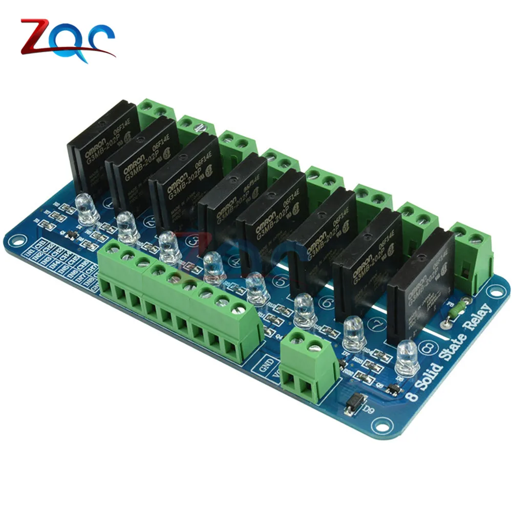 AC 250V 2A 8 Channel For OMRON SSR G3MB-202P Solid State Relay Module For Arduino Low Level Trigger With Fuse LED AC 250V 2A 8 Channel For OMRON SSR G3MB-202P Solid State Relay Module For Arduino Low Level Trigger With Fuse LED