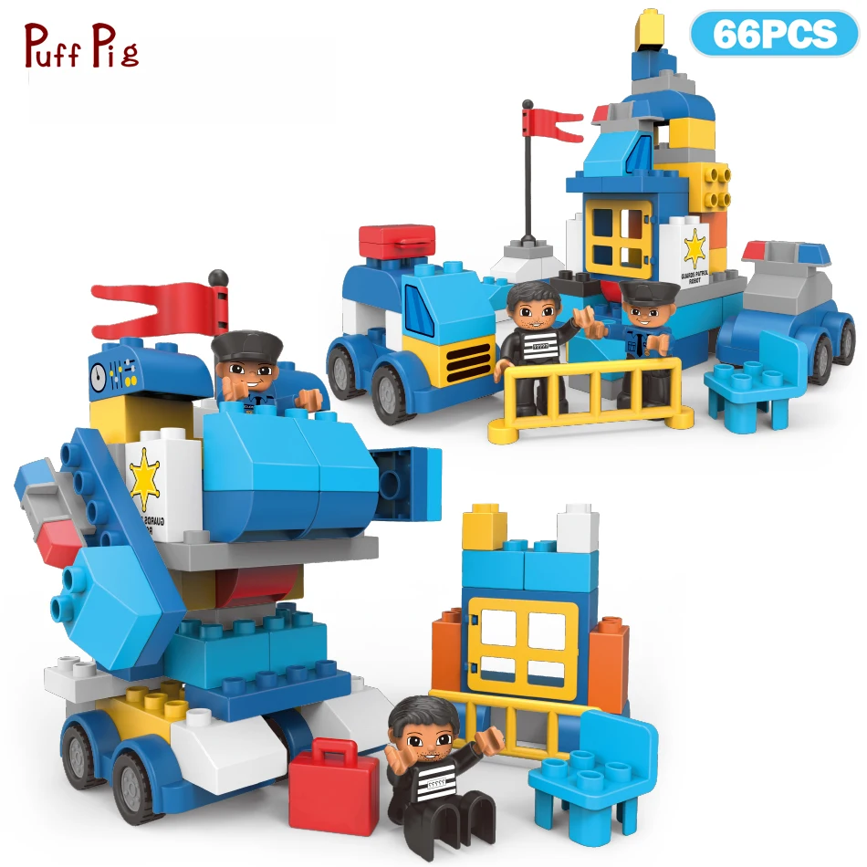 

66pcs DIY Police Station Big Size Building Blocks Legoingly Mini Policeman Figures Duploed City Bricks Children Toys