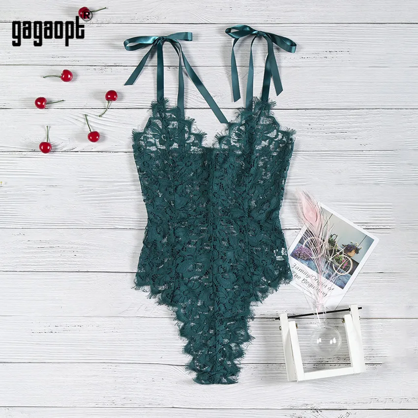 Женское Кружевное боди Gagaopt элегантное с цветочной вышивкой и бантом 5
