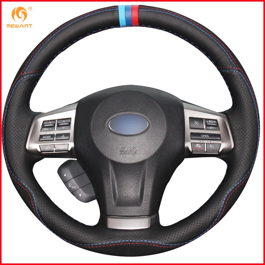 MEWANT Black Genuine Leather Steering Wheel Cover for Subaru Forester