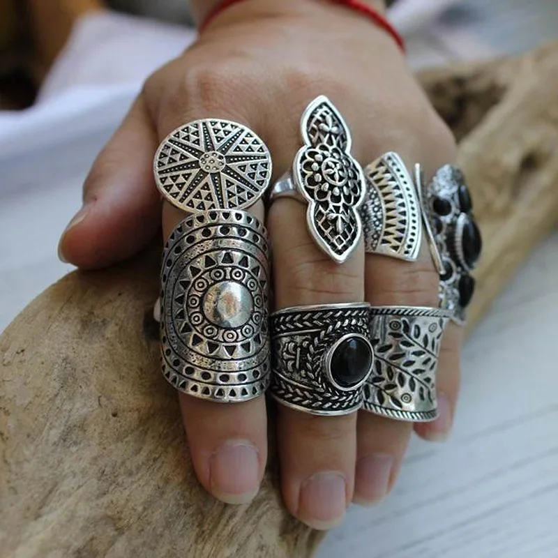 JShine новые Богемские ювелирные изделия кольцо набор Тибетский серебристый цвет кольцо 8 шт./компл. женский костюм кольца для Для женщин Винтаж индийские украшения