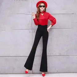 Микро брюки женские весна и осень 2018 новая Корейская версия высокой талии стрейч тонкие расклешенные штаны черные длинные брюки