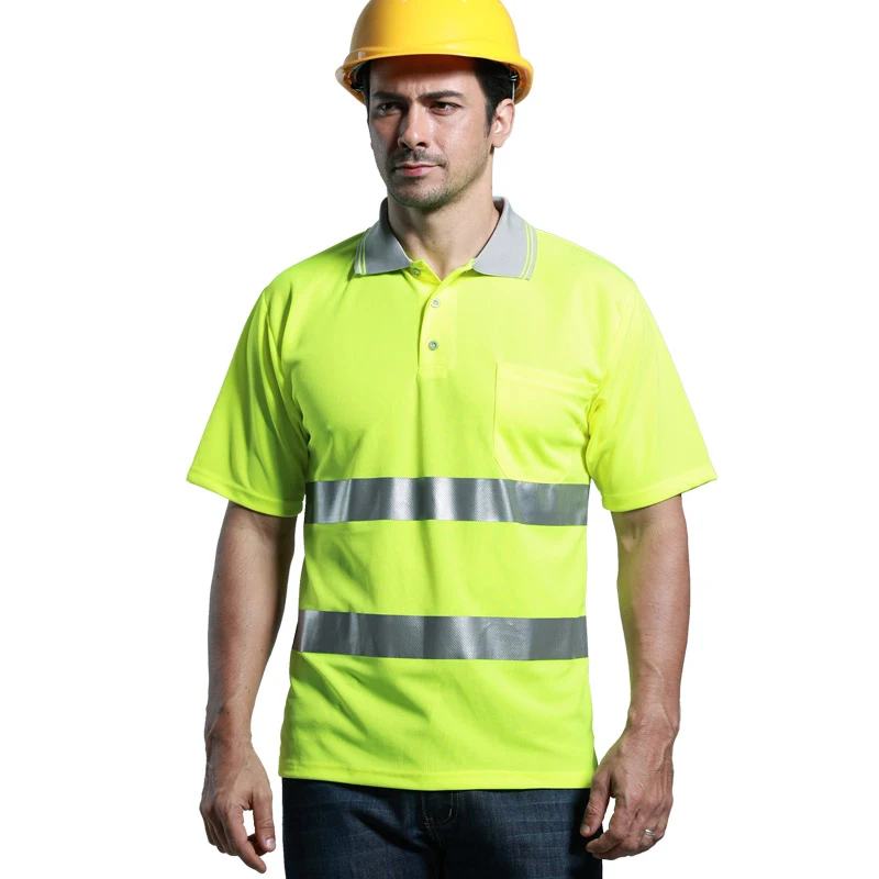 Reflective security work t shirt men summer high visibility with short