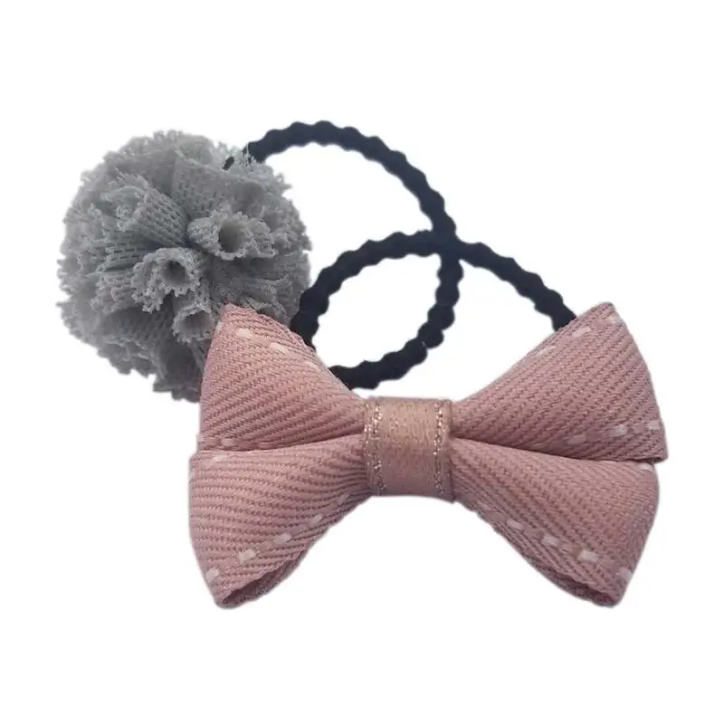 1 пара модных милых кружевных шариков для детей, держатель для хвоста, набор галстуков для волос с цветком и бантом, Детская эластичная лента для волос с помпонами