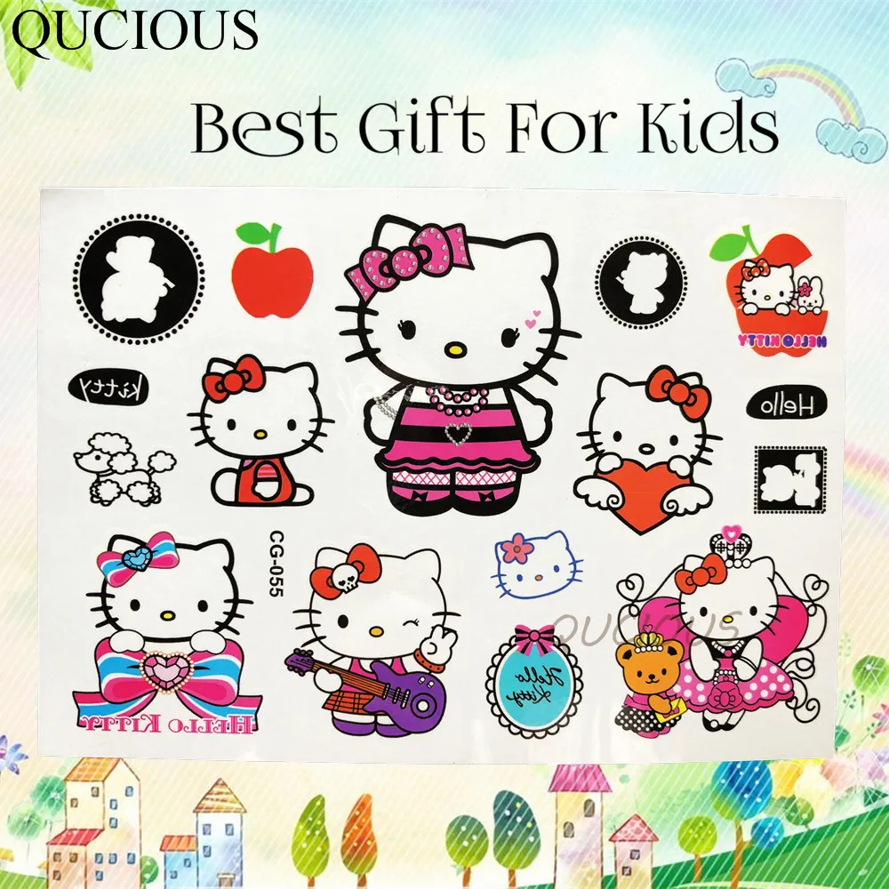 Мультфильм hello kitty кошка временные татуировки наклейки для маленьких девочек подарок DIY татуировки ребенок боди-арт Нетоксичная татуировка на руку руки татуировки бумаги