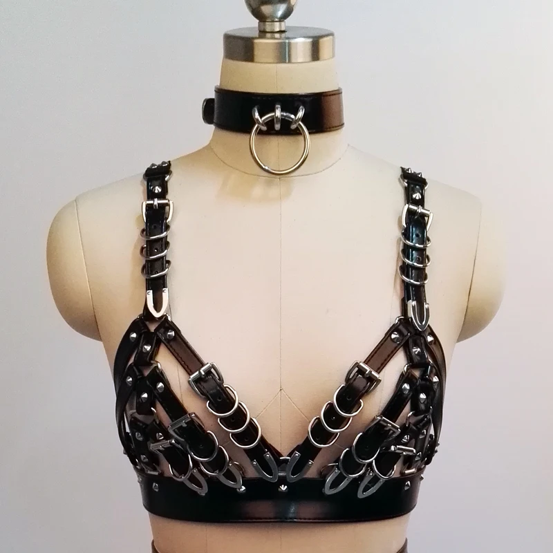Черные подвязки для бюстгальтера из искусственной кожи в стиле панк|leather harness|waist