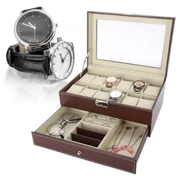 

Double Layers 12 Slots PU Leather Watch Storage Case High Quality Jewelry Bracelet Necklace Display Box Holder Organizer Case a