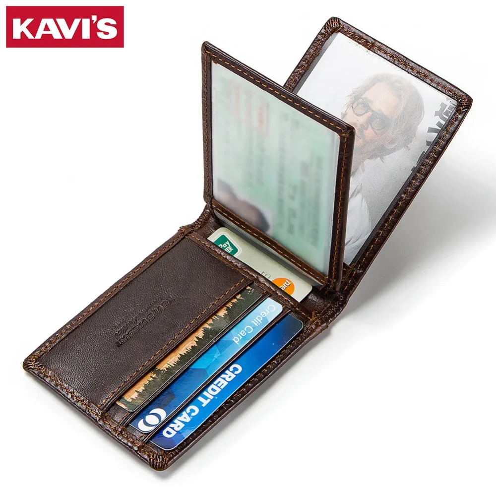 

KAVIS Vintage Cow Genuine Leather Credit Card Holder Card Slots Men Business Card Purse ID Wallet for Credit Cards Male Mini