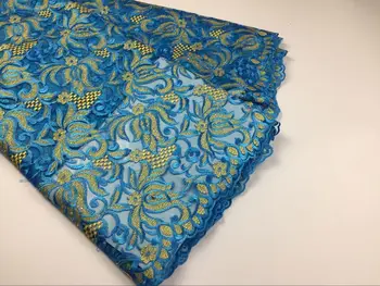 

5yards/lot African lace Fabric with stones embroidery textile lace fabric,african french lace fabric high quality blue YD54f9d-2