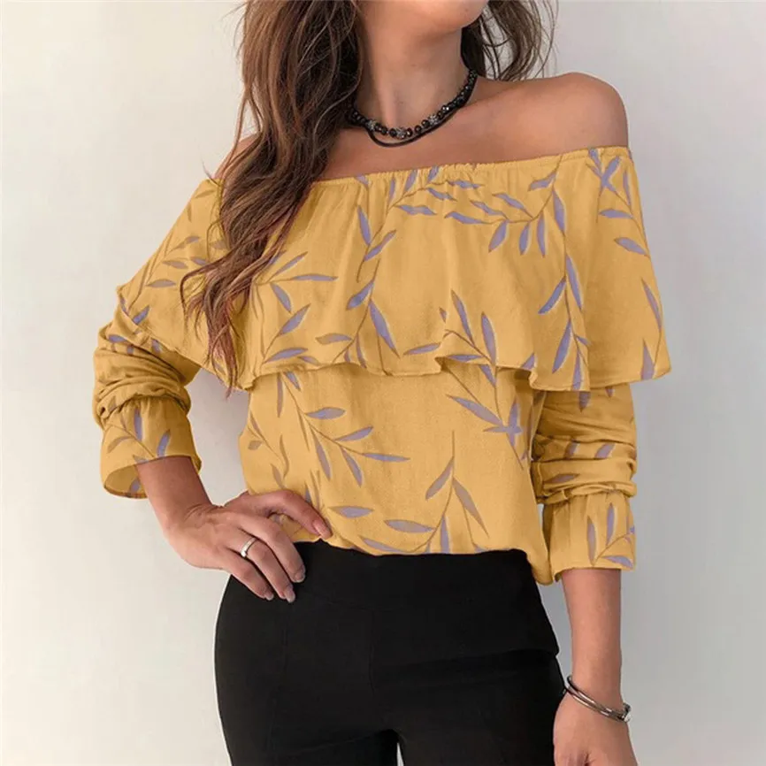 Женский топ с баской Blusas женская мода длинный рукав холодное плечо без бретелек