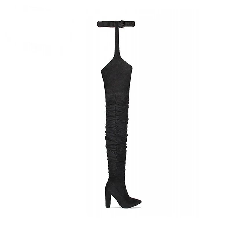Por Plisado Tacones Cuadrado De Alta Sexy Negro Del Tacón La Muslo army Punta Gamuza Mujeres Encima Rodilla Green Black Moda Las Zapatos Botas wqIpqz