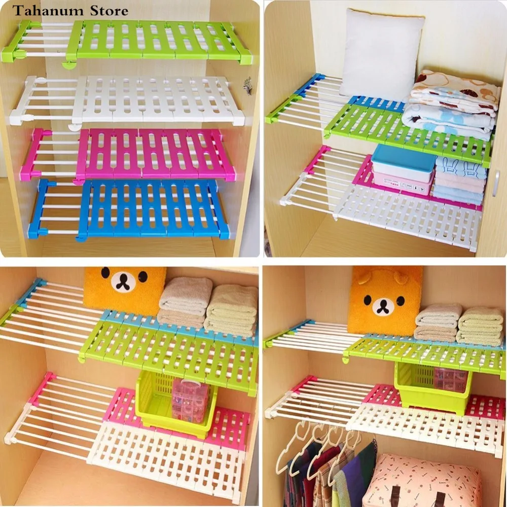 

Adjustable Wardrobe partition storage rack cabinets holder organizers nail free telescopic spacer frame Clothes Kitchen rack