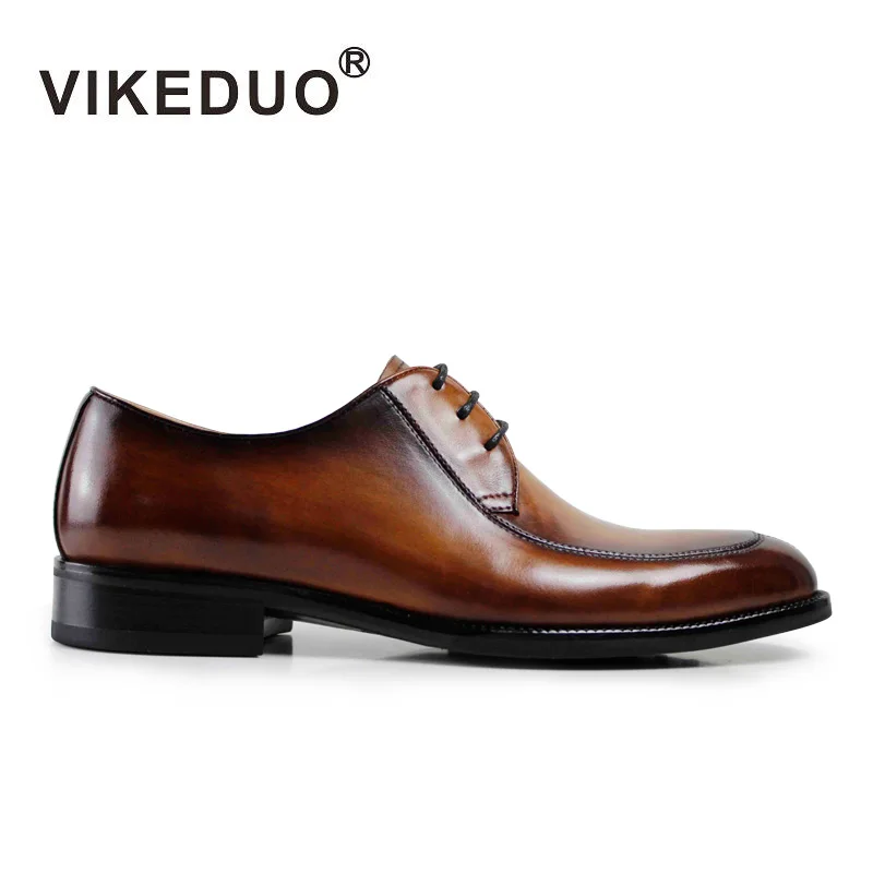 

VIKEDUO Pure manual brush color high-grade leather shoes Derby shoes men's leather shoes