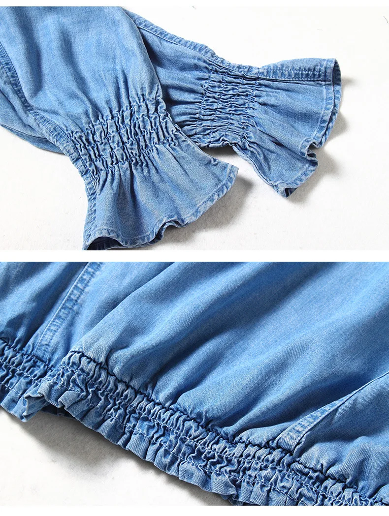 Летний женский Повседневный пуловер джинсовая Блуза большого размера Женская свободная кружевная рубашка женская рубашка с длинным рукавом NW18B2612