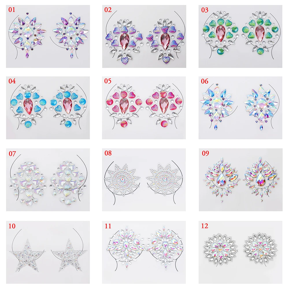 

Chest Crystal Jewels 3D Temporary Tattoo Sticker Stage Rhinestone Flash Tattoos Adhesive Face Jewel Chest Gem Body Paint