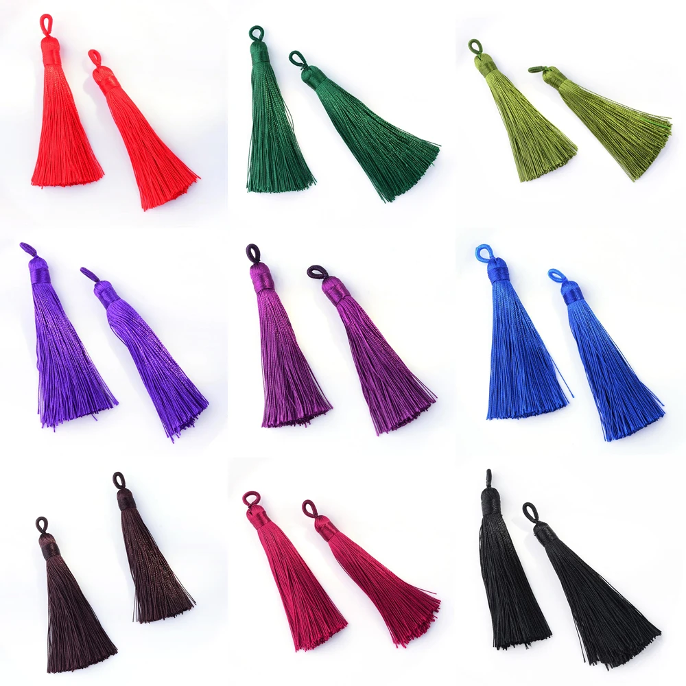 

Pandahall 20pcs/lot 80~90x8.5~9mm Polyester Tassel Big Pendants Charms Decoration for DIY Earring Making Craft 9 Color Available