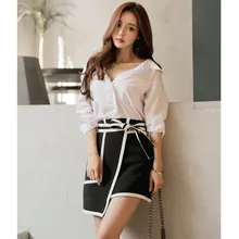 Брендовая модная офисная женская одежда юбки корейский стиль нерегулярные Новое поступление белые и черные Лоскутные мини-юбки