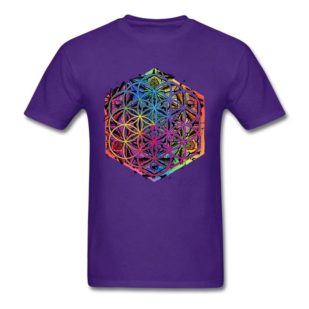 Новое поступление, Мужская черная футболка с надписью «Sacred Geometry Flower of Life», «Мандала», Уникальные футболки с короткими рукавами - Цвет: Фиолетовый
