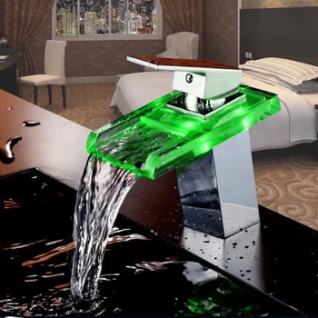 

Bathroom Waterfall Led Faucet. Glass Waterfall Brass Basin Faucet. Bathroom Mixer Tap Deck Mounted basin sink Mixer Tap