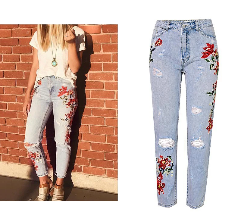 Europe and the United States women's high waist straight 3D three-dimensional heavy art around the irregular washing washed denim nine pants (1)