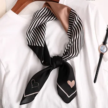 

70*70cm Women Silk like Square Stripe Print Scarf Neckerchief Fashion Headscarf Women's Scarf Hairband Handbag Handle Ribbon