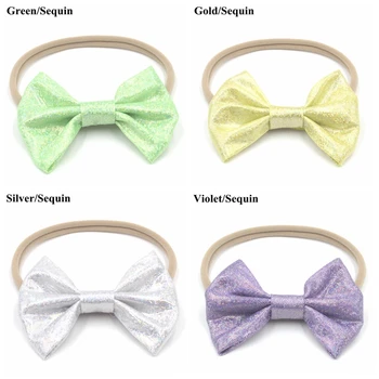 

10pcs/lot 22 colors 4" Hair Bow Glitter Messy Bow Nylon HeadbandFor Girls, Kids Headband Hair Bow Headwear Hair Accessories