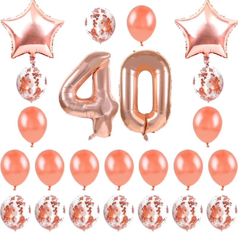 18, 21, 30, 40, 50, 60, 70 праздничные украшения для дня рождения, для взрослых, звезда розового золота, конфетти, номер, фольга, воздушные шары, юбилейные вечерние украшения - Цвет: 40Rose Gold