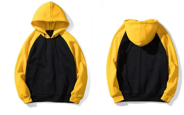 

2019 new men's street stitching hip hop solid color slim casual sports hoodie men