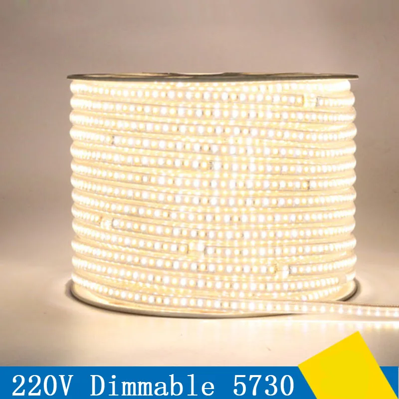 buy AC 220V 50m 120leds m Dimmable Flexible LED Strip Lighting 5730 5630 SMD Tape Light Waterproof For Home Decorations