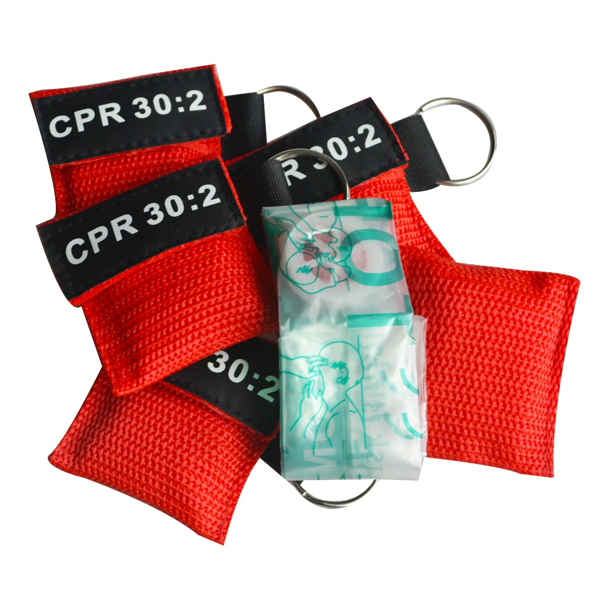 500pcs CPR Resuscitator Mask 30:2 Mouth To Mouth Breathing Masks Face Shield W/ Keychain For First Aid Supplies Red Nylon Pouch