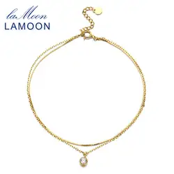 LAMOON простой стиль двойной слои цепи фианит ножной браслет для женщин 925 пробы серебряные украшения Шарм подарок ювелирные украшения HI058