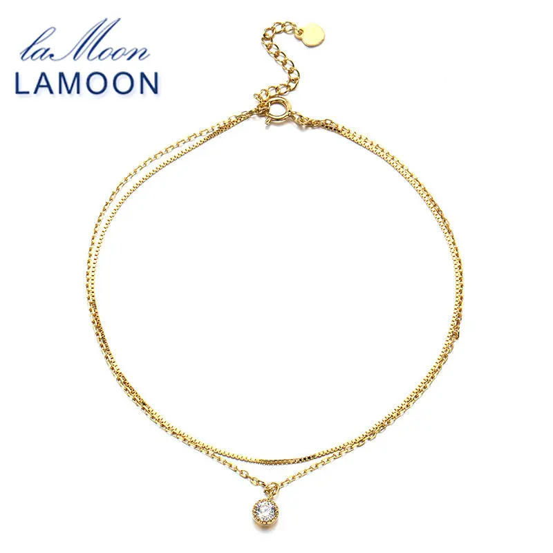 

LAMOON Simple Style Double Layer Chain Cubic Zirconia Anklet For Women 925 Sterling Silver Jewelry Charm Gift Fine Jewelry HI058