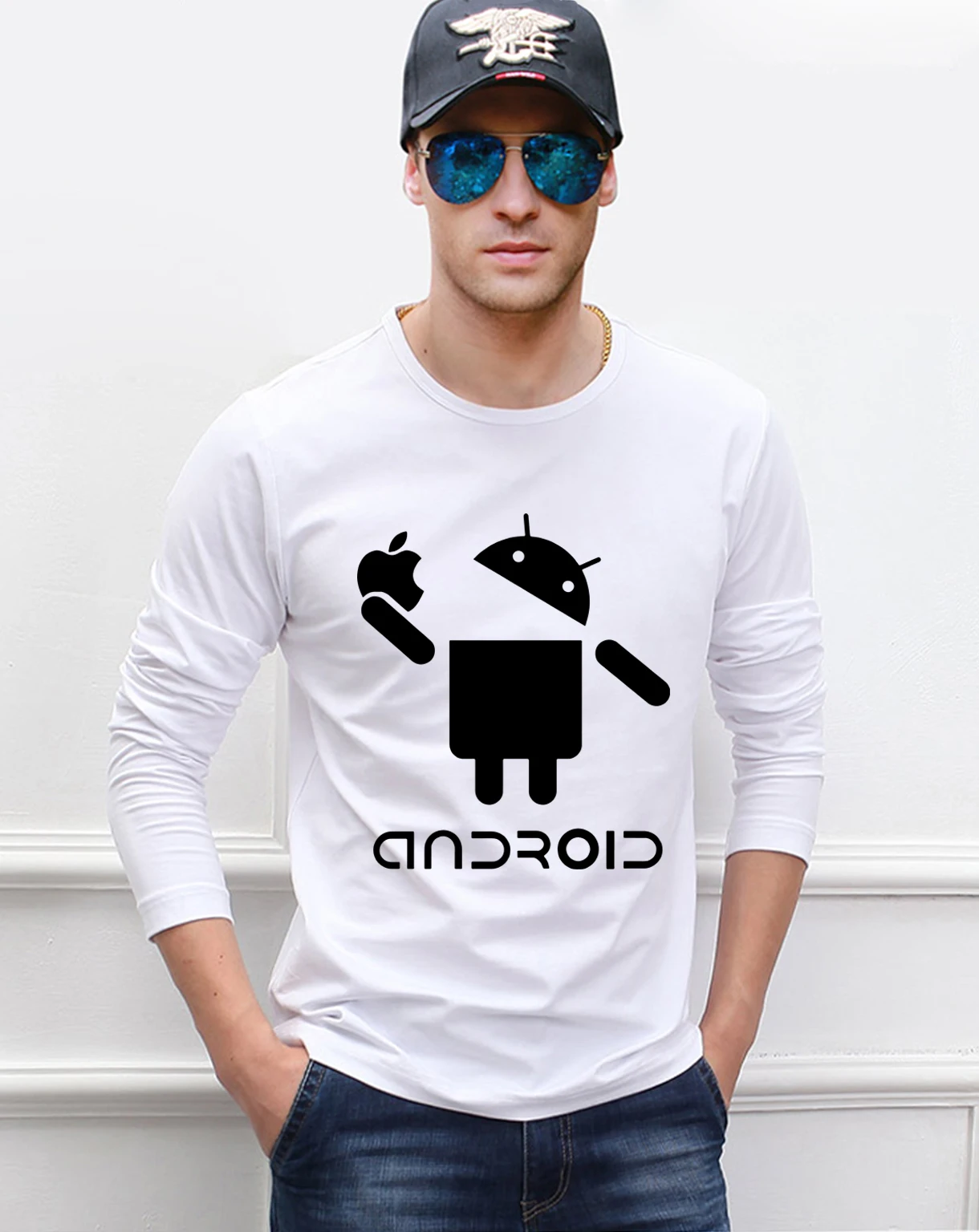 

Creative Android men's long sleeve t-shirts 2019 new spring cotton high quality funny novelty men's sportswear casual t shirt