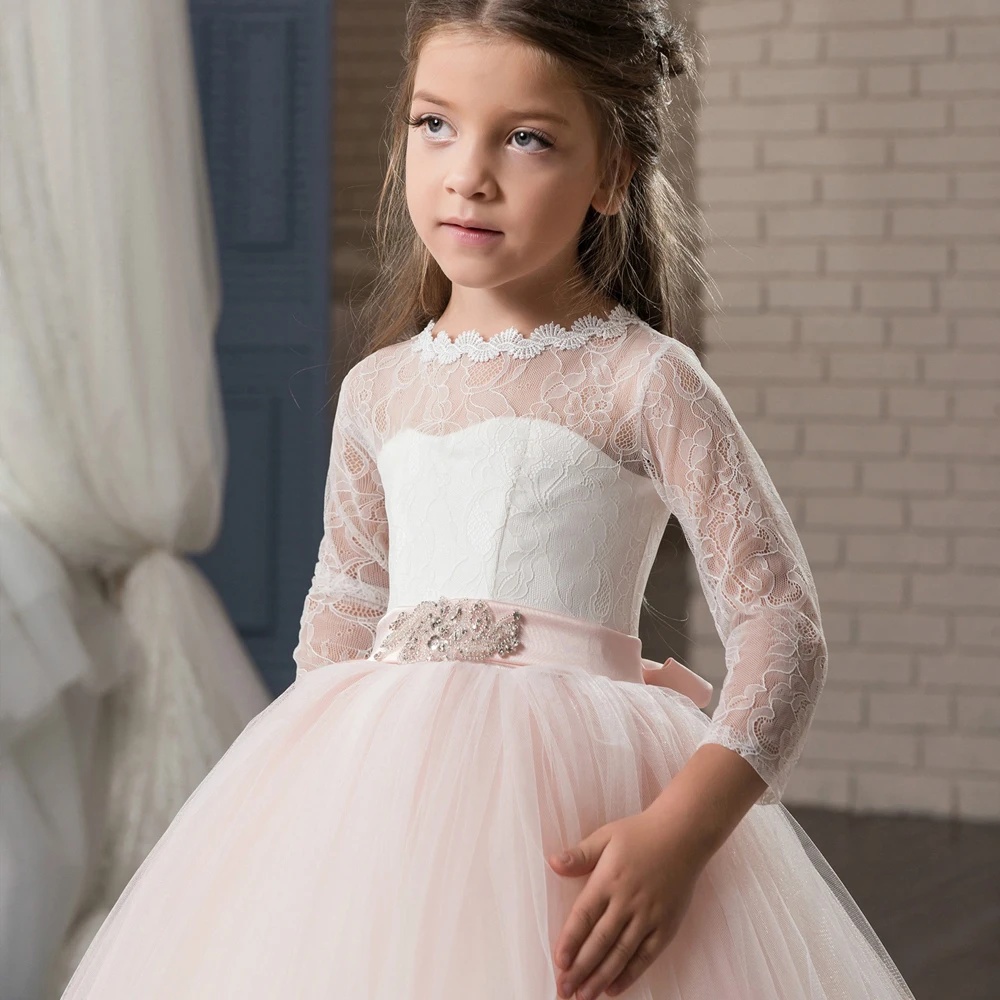 Us 55 18 38 Off Vintage Flower Girl Dresses White Satin Pink Puffy Toddler Ball Gown Communion Girl Frock Design Abiti Da Comunione Vestido In